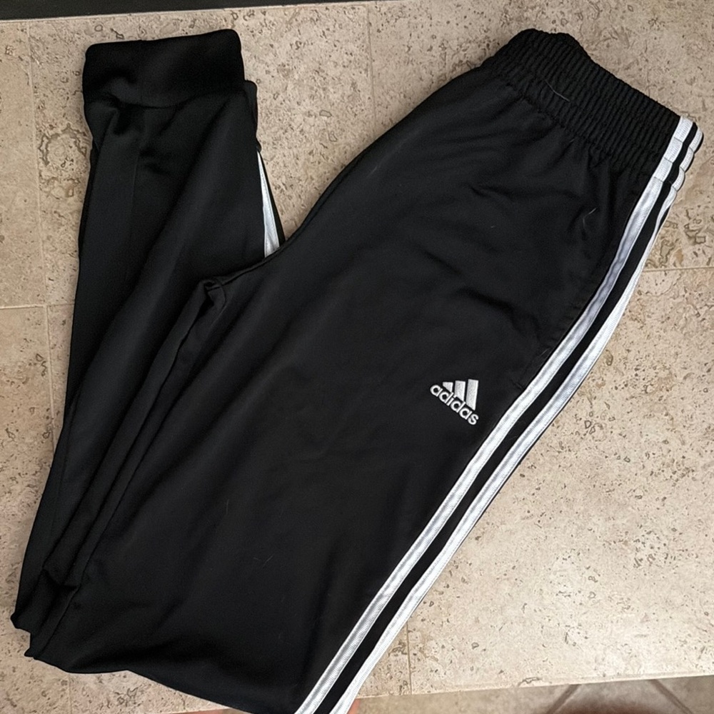 Adidas Kids Black Track Pants with White Stripes